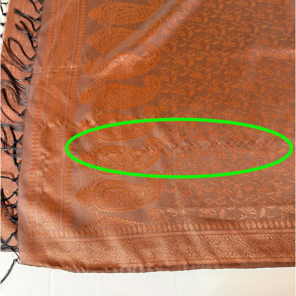 Silk Paisley Pashmina Shawl Wrap OS Brown Fringe Vintage Fall Boho Cottagecore